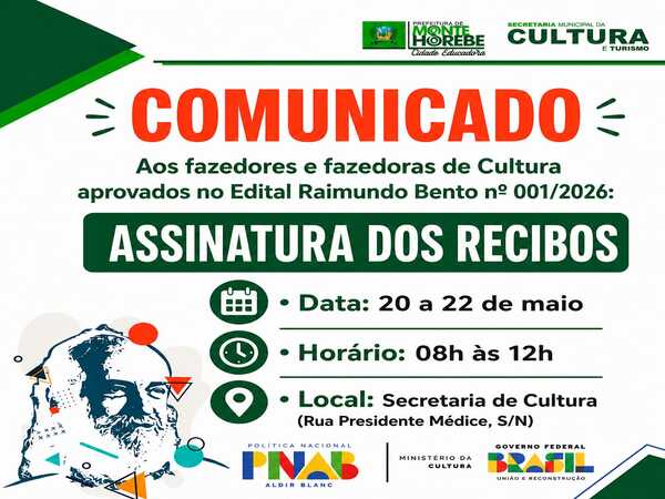Comunicado Cultural  
Assinatura de Recibos