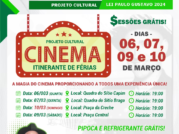 ADIADO! Programação - Cinema Itinerante de Férias (06 a 10 de março 2024)